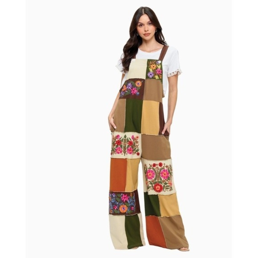Yak and Yeti - Boho Floral Embroidered Patchwork Overall
